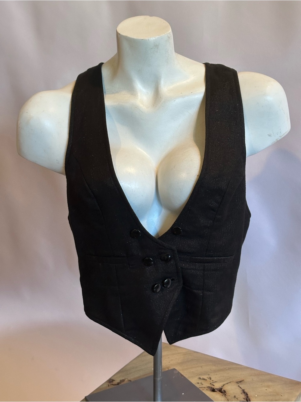 Walter Baker Black Deep-V Double-Breasted Sleeveless Vest
